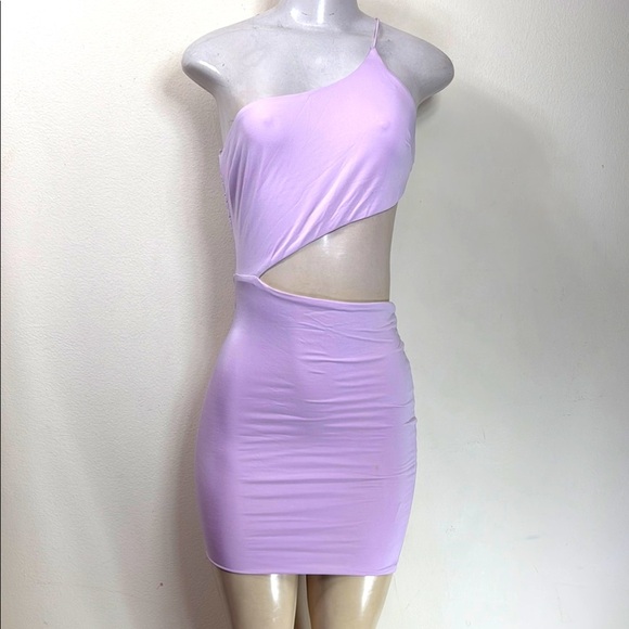 (T2) Princess Polly Mia Asymmetrical Slit Stretch Mini Dress in Lilac - Size 6 - Picture 2 of 11